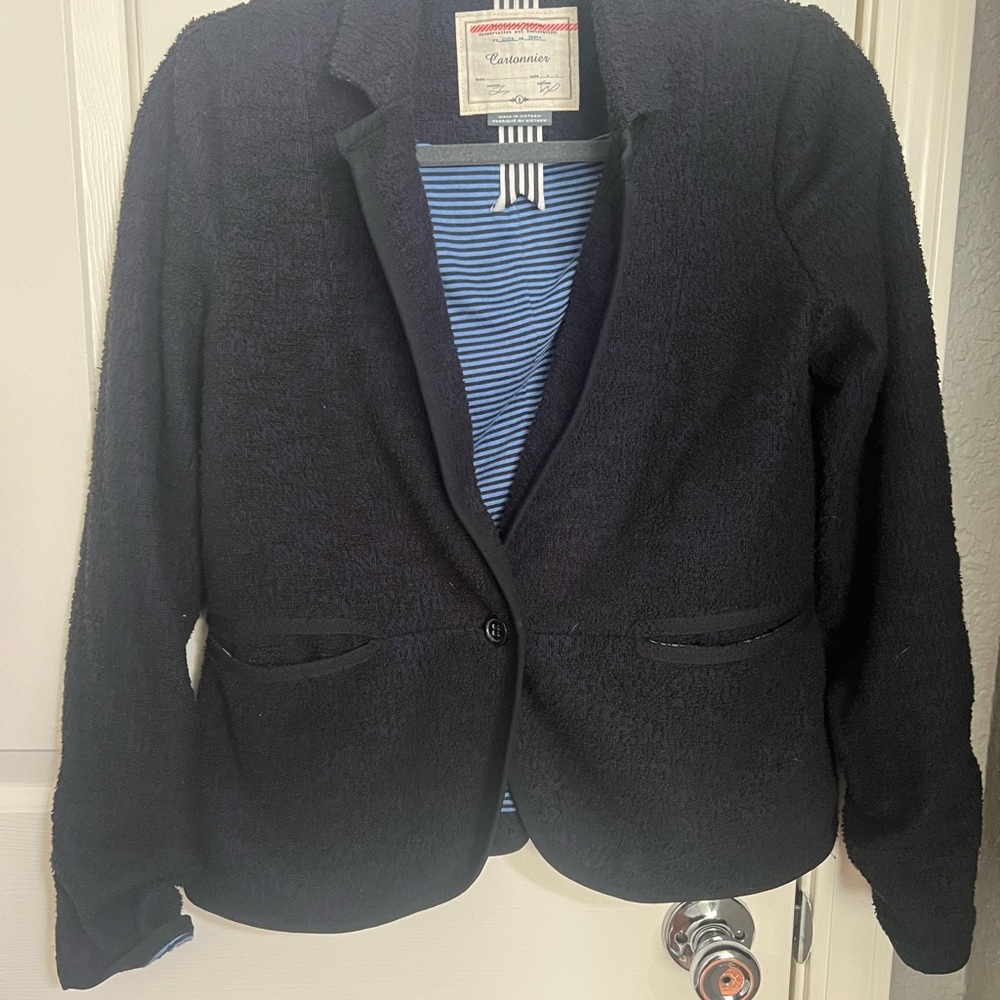 Anthropologie Cartonnier Women's Black Blue Blazer Jacket